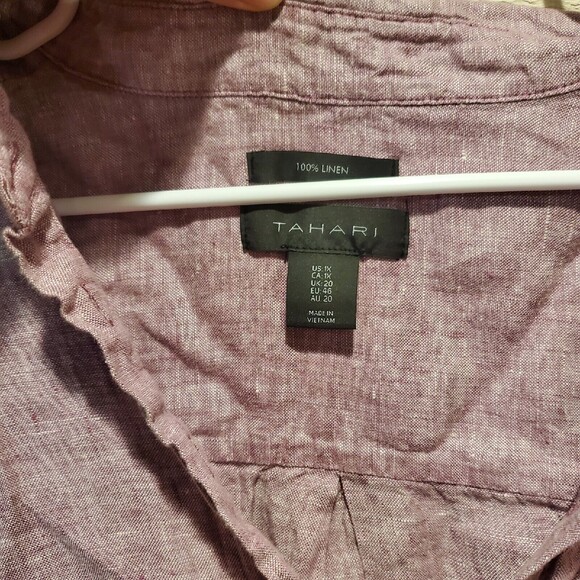 Tahari 100% Linen Sleeveless Henley Tank Large Purple Buttons Relaxed Size 1X - Picture 8 of 9